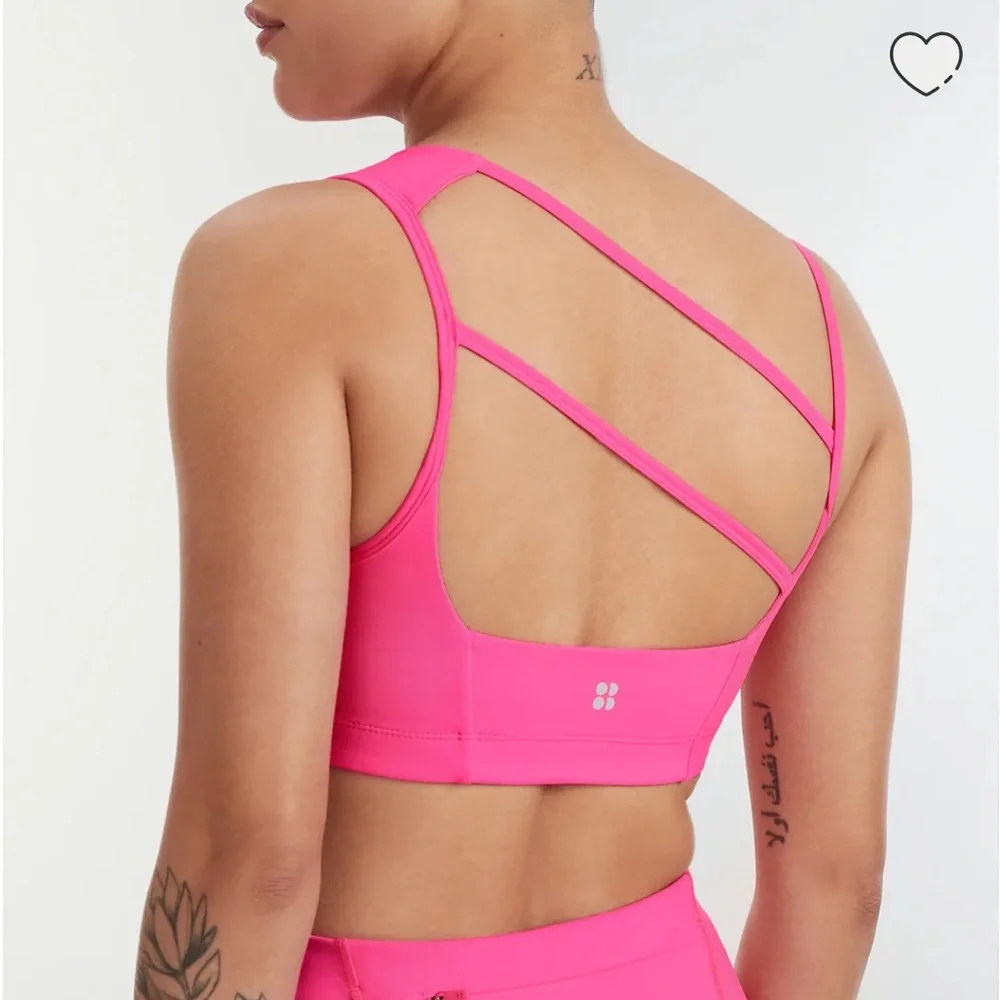 NEW • SWEATY BETTY • Women’s Asymmetric Sculpt Sports Bra Hot Highlighter Pink - Picture 2 of 4